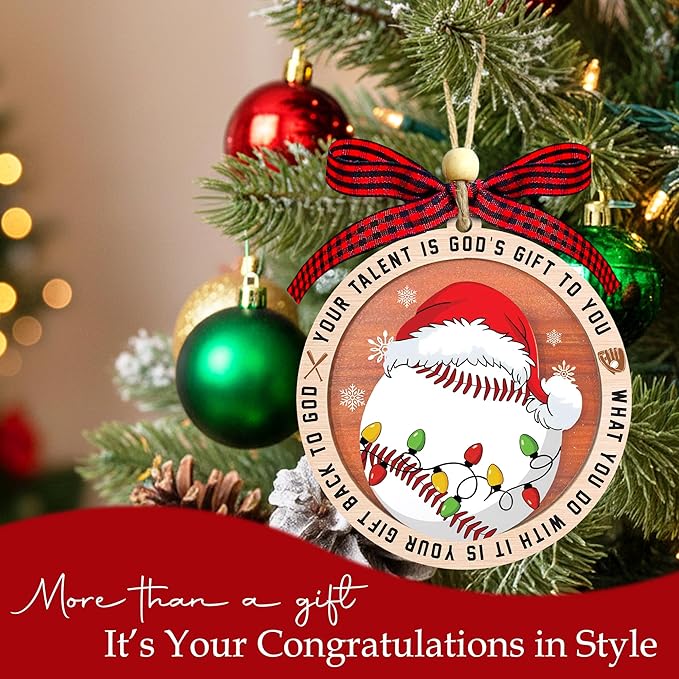 Baseball Christmas Ornaments 2025 - Baseball Ornaments For Christmas Tree - Gifts For Players, Coaches, Fans, Softball Lovers - 2 Layer Wooden Softball Ornament - Sport Lovers Hainging Decor Xmas Tree