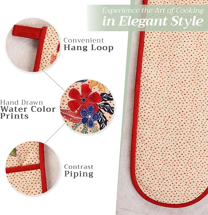 Maison d' Hermine Double Oven Mitt (7" x 35") 100% Cotton Heat Resistant BBQ Cooking Gloves with Loop for Thanksgiving Christmas Decorations Baking Cooking Barbeque Handling Hot Pan (Kalahari)