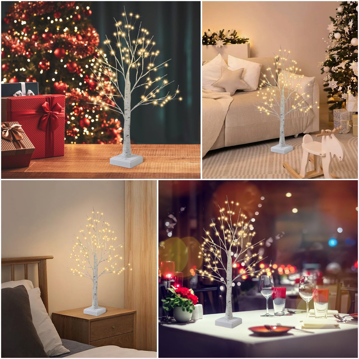144 LED Artificial Lamp with Timer, DIY Birch Tree With Lights, USB/Battery Powered, Fairy Light Spirit Tree for Table Home Wedding Bedroom Christmas (Warm White)
