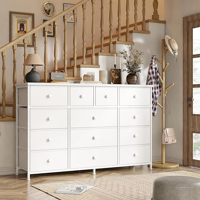 White Dresser for Bedroom with 13 Drawer,Entertainment Center for 40,50,55 inch, Modern Tv Stands & Chests of Drawers for Living Room, Hallway, Entryway