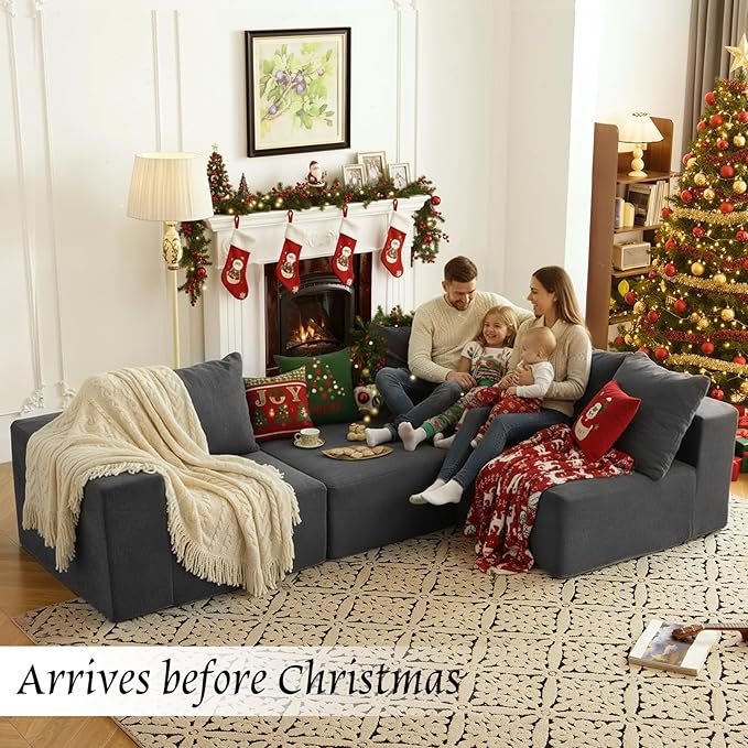 Vamcheer Modular Sectional Sofa - Modern L Shaped Boneless Couch with Deep Seat, Upholstered Sectional Couches for Living Room, Bedroom, Office, No Assembly Required, Gray