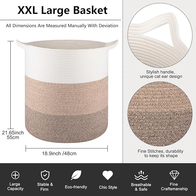 Laundry Basket, 100L Large Laundry Hamper, Tall Woven Rope Storage Basket for Blanket Toys Pillows Towels, Baby Nursery Hamper Bin for Living Room, Bedroom (Gradient Yellow)