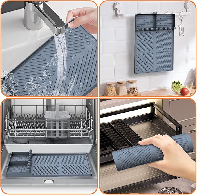 Silicone Griddle Tools Mat for Blackstone, Griddle Accessories Side Shelf Mat Grill Pad for Outdoor Grill Kitchen Counter Spatula Silicone Mat with Drip Pad (Grey)