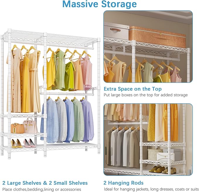 VIPEK V2i Garment Rack for Hanging Clothes, Portable Closet System with 4 Adjustable Shelves & 2 Hanging Rods, Heavy Duty Metal Clothes Rack, Freestanding Wardrobe Closet Rack, Max Load 700lbs