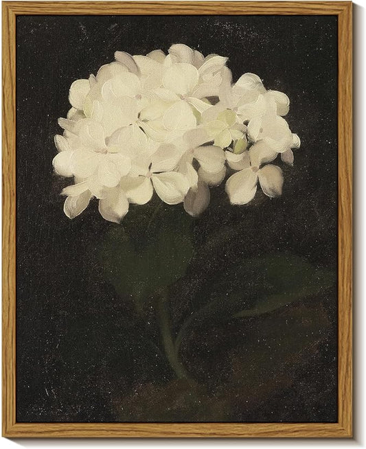 InSimSea Framed Wall Art for Living Room - White Hydrangea Oil Painting Canvas Prints for Bedroom, Bathroom, Kitchen, Office Decor - 8x10in