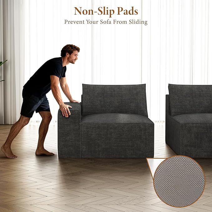 Vesgantti 114" Modular Sectional Boneless Couch, Modern 3 Seater Sofa with Ottoman & Deep Seat, Convertible Chenille L Shaped Cloud Couches for Living Room, No Assembly Required, Dark Grey