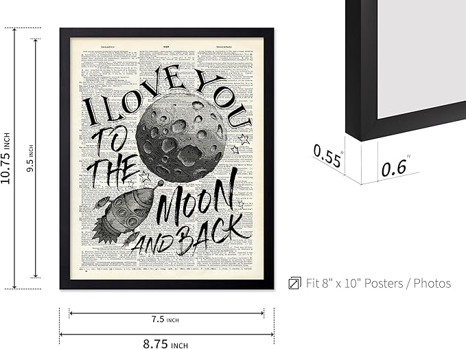 Poster Master Dictionary Art Poster - I Love You To The Moon and Back Print - Motivational Art - Gift for Him, Her & Lovers - Romantic Decor for Dorm, Bedroom or Living Room, 8x10 Black Framed