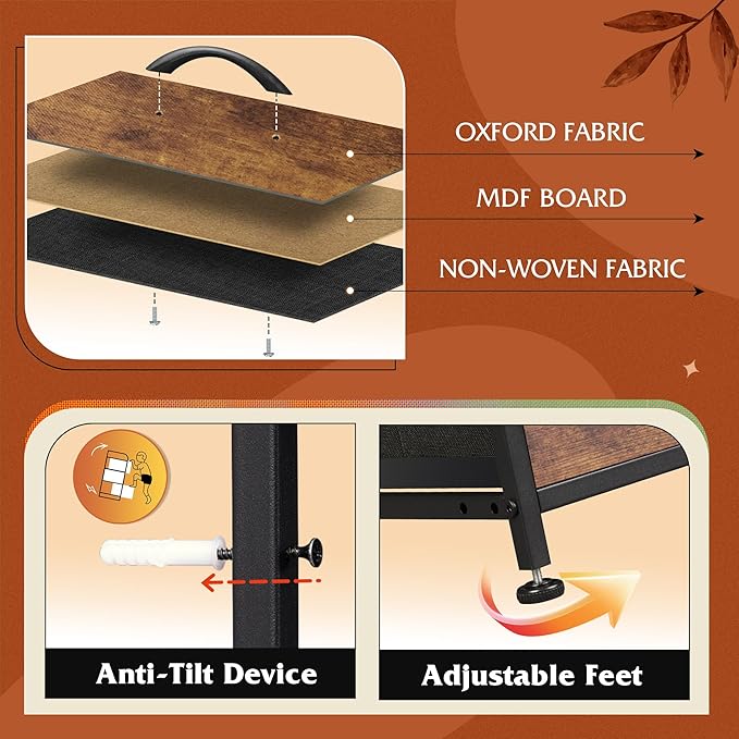 WLIVE TV Stand for 45, 50, 55 inch TV, Entertainment Center with LED Lights & Charging Station, TV Media Console Table with 8 Fabric Drawers and Open Shelves for Living Room, Hallway, Rustic Brown