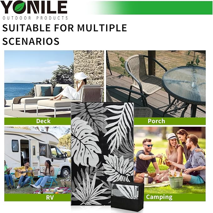 Outdoor Rug 8x10 ft Waterproof, Reversible Outdoor Plastic Straw Rug for Patios Clearance, Outdoor Area Rug Carpet RV Mat for Camping Backyard Deck Porch