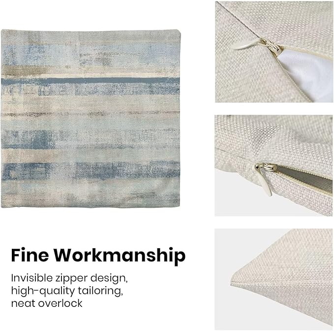 Boho Blue Grey Stripe Throw Pillow Covers 20x20 Inch Set of 2, Rustic Abstract Decorative Throw Pillow Covers Retro Stripe Linen Outdoor Cushion Cover for Sofa Couch Farmhouse Room Bed Decor