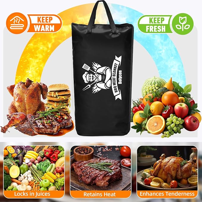 Upgraded BBQ Blanket for Resting Meat,Smoker Accessories Brisket Blanket, Insulated Meat Resting Bag with Wide Mouth for Steaks/Pork Shoulders/Turkeys, BBQ Accessories Grilling Gifts for Men (23inch)