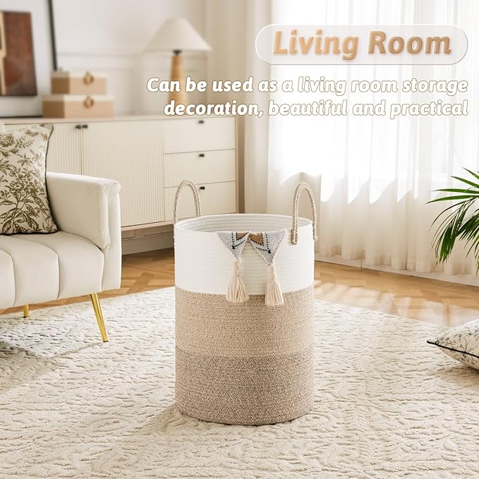 Laundry Basket,Woven Cotton Rope Laundry Hamper,100L for Decorative Storage of Dirty Clothes,Toys and Blankets in Bathroom,Bedroom and Living Room