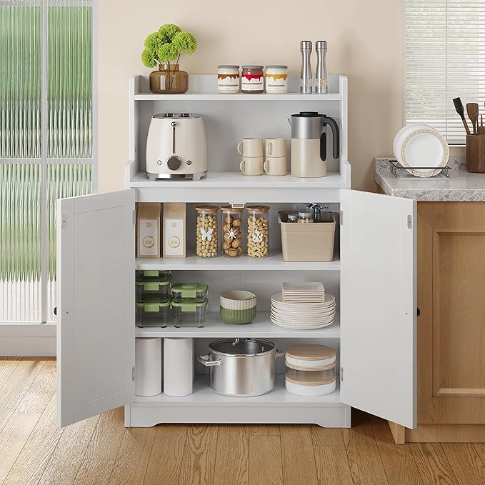 Gizoon 40" H Bathroom Storage Cabinet, Freestanding Organizer with 2 Doors, 2 Adjustable Shelves, Floor Pantry Cabinet for Dining Room, Kitchen, Living Room, Hallway, White