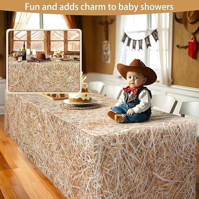 6FT Straw Tablecover,Western Cowboy Theme Tablecloth for Farm Party Decorations, Western Birthday, and Hay Bale Themed Events