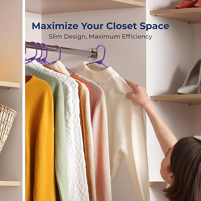 SereneLife 50 Pack Plastic Hangers, Non-Slip, Space-Saving Closet Organizers, Durable and Strong for Shirts, Sweaters, Hoodies, Kids Clothes & Dresses, Ultra-Thin, Lightweight