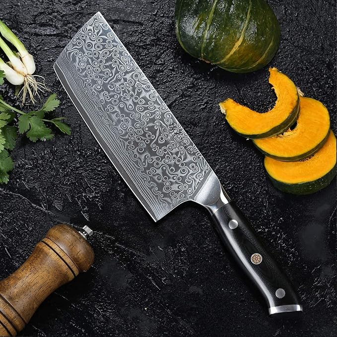Professional Nakiri Knife 7 Inch - Classic Damascus pattern Japanese VG-10 Steel Chef Knives