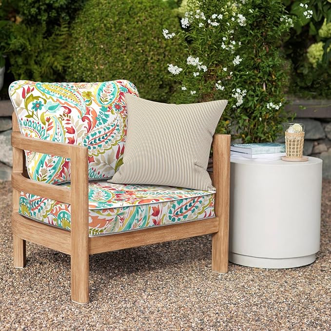 Outdoor Deep Seat Cushions Set 24 x 24 Inch for Patio Furniture,Water Resistant Chair Cushions Replacement Includes Seat Cushion & Back Pillow for Couch Sofa, Wicker Chair - Pretty Paisley