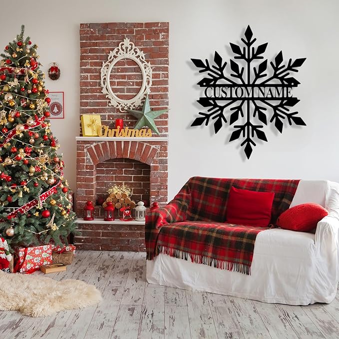 Personalized Christmas Snow Metal Sign, Custom Name Metal Snow Sign Wall Decor, Merry Christmas Signs Outdoor Wall Decoration for Home Living Room, Bedroom, Office, Garden, Porch