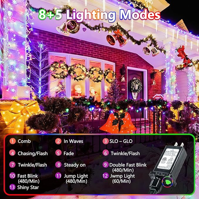 Multicolor 240 LED 88FT String Lights Indoor Outdoor, Connectable Christmas Tree Lights Waterproof 8 Modes with Timer, Clear Wire Fairy Twinkle Light Plug in for Bedroom Wedding Party Xmas Decorations