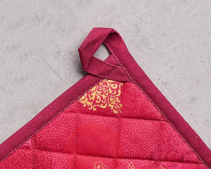 Maison d' Hermine Pot Holders Set 100% Cotton Heat Resistant Potholders 8" x 8" Hot Pads with Loop for Thanksgiving Christmas Decorations BBQ Cooking Baking Handling Hot Pans (Pack of 2, Versailles)