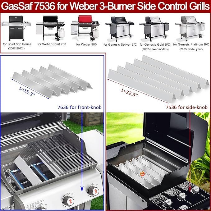 GasSaf 22.5 inch Flavorizer Bars for Weber 7536, Grill Parts for Spirit 300 E310 E320 S310 S320, Spirit 700, Weber 900, Genesis Silver B C, Genesis Gold B C, Grill Flavor Bars for 7537 65903 (5-Pack)