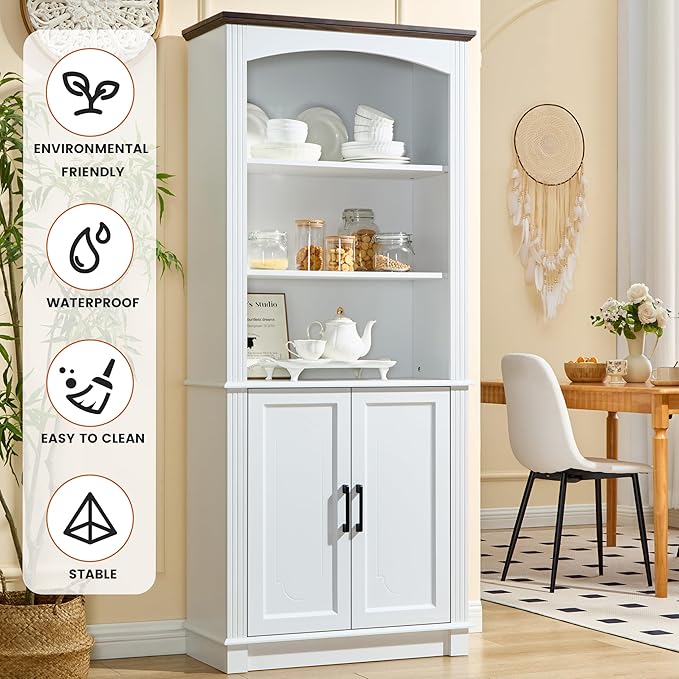 White 5 Tier Book Shelf and Bookshelf with Storage Cabinet Doors, 72 Inch Tall Bookcase, Wooden Cube Storage Organizer, Kids Bookshelf, Display Cabinet for Bedroom Furniture, Living Room, Pantry