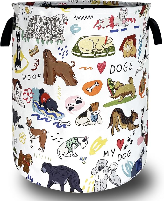 Cute Dogs Laundry Basket Foldable Oxford Cloth Colorful Animals Dog Laundry Hamper With Handle Portable Clothes Storage Basket 18.9 X 16.5 Inch Storage Bag For Laundry Room/Bathroom/Bedroom