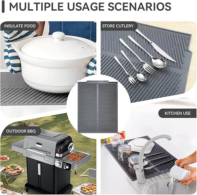 Silicone Griddle Tools Mat for Ninja FlexFlame, Heat Resistant Grill Mat & Spatula Rest, BBQ Side Shelf Drip Pad & Utensil Holder, Griddle Accessories for Kitchen Countertop & Outdoor Grill