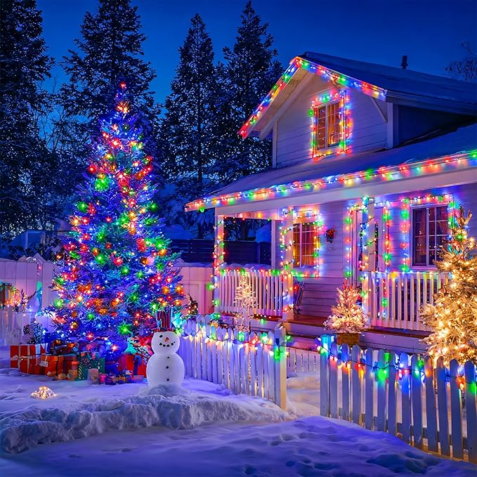 JMEXSUSS 2 Pack Solar Christmas Lights Outdoor Waterproof, Total 400LED 151FT Multi Colored Christmas Lights, 8 Modes Solar String Lights for Outside Tree Patio Garden Xmas Christmas Decorations