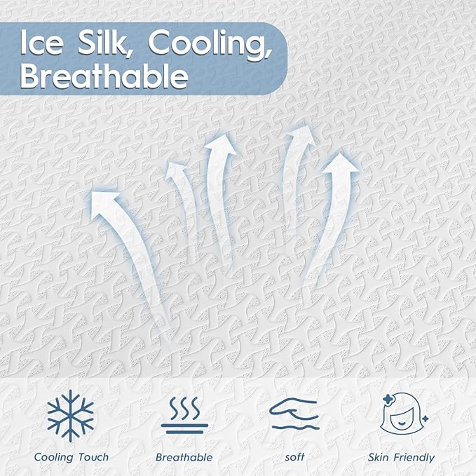 3 Inch Cooling Mattress Topper Queen, Ice Silk with Gel-Infused 40D Memory Foam Bed Topper Pad with Removable Soft Cover, Pressure Relief & Non-Slip