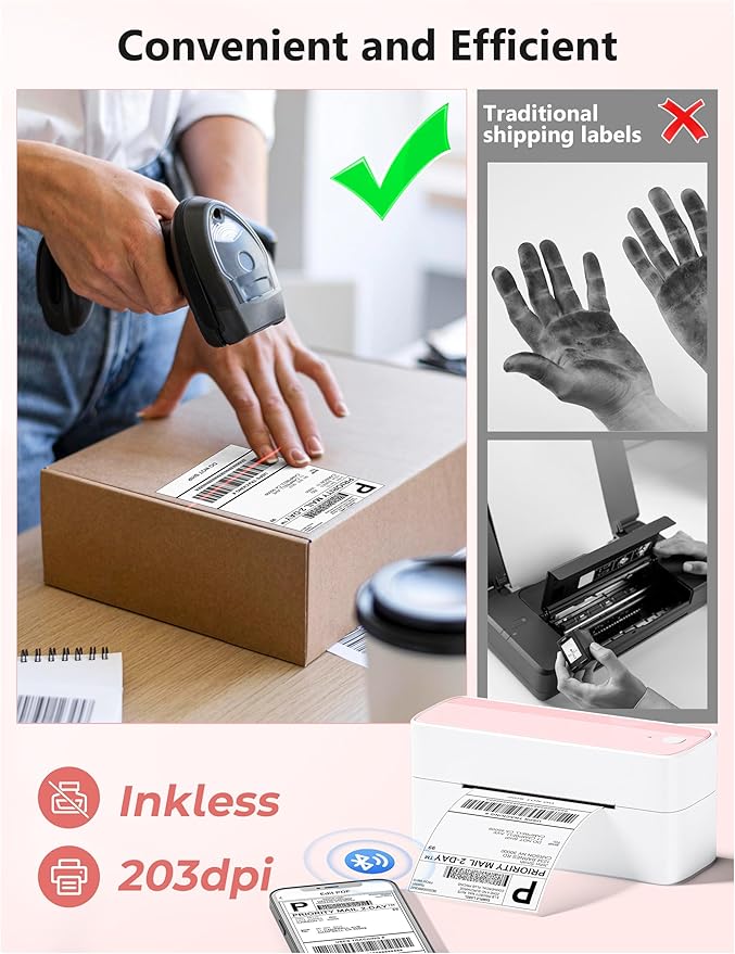 Phomemo Bluetooth Thermal Label Printer, 241BT 4X6 Wireless Shipping Labels Printer for Small Business, Pink Label Printers for Shipping Package, Compatible with iPhone, Android, Amazon, Shopify, USPS