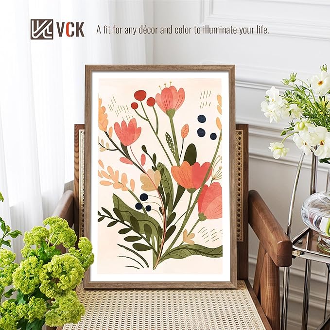 VCK 27x40 Picture Frame Set of 4 - Walnut, Gallery-Quality Wood Poster Frames, 1.1-Inch Wide Border, Polished Plexiglass, Vertical or Horizontal Wall Display for Photo/Art/Prints, Walnut