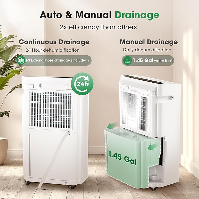 2025 Narrow Dehumidifiers for Home,60 Pints Dehumidifier 6,500 Sq.Ft with 186 OZ Water Tank & Drain Hose for Basement, Bathroom, Bedroom – Smart Humidity Control, 3 Modes, Dry Clothes, 24H Timer