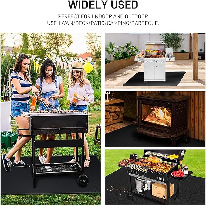 48" x 90" Extra Large Under Grill Mat for Outdoor Grill,Double-Sided Fireproof Grill Pad,Indoor Fireplace/Fire Pit Mat,Oil-Proof Waterproof BBQ Protector Mat for Decks and Patios