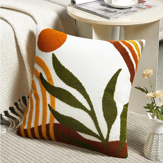 Merrycolor Boho Abstract Pillow Covers 18x18 Tufted Mid Century Modern Throw Pillows Textured Aesthetic Pillow Cases Bohemian Boho Pillows Decorative Throw Pillows Cover for Bed Couch Sofa