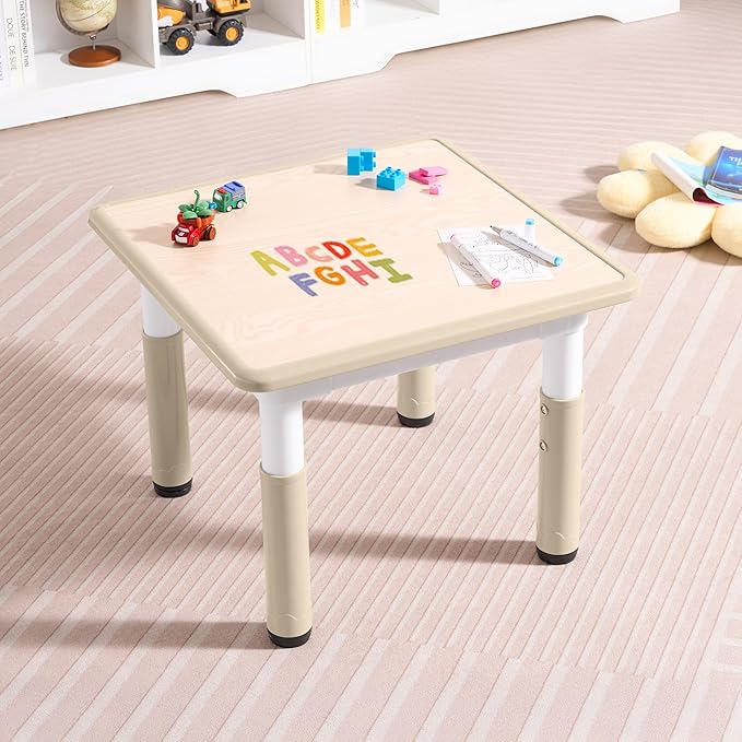 Adjustable Kids Table, Arts and Crafts Child Table with Graffiti Desktop, 7 Level Height Adjustable Children Table for Ages 3-8, Easy to Wipe Toddler Desk for Classrooms/Daycares/Homes