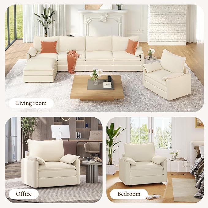 Vesgantti 40" Single Seat Sofa, Comfy Cloud Couch Deep Seat Upholstered Couch Chenille Modern Sofa with Armrest Pillow, Easy Assembly for Living Room, Bedroom and Apartment, Beige