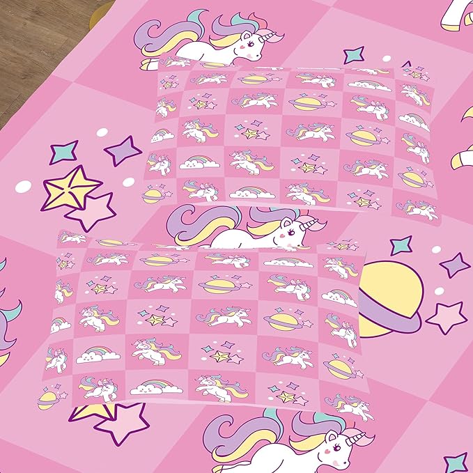 Tailor Shop Pink Queen Bedding Sets for Girls Kids Chessboard Grid Unicorn Comforter Girls Comforter Set Unicorn Room Decor Ultra Soft Bed Set with 2 Pillowcase…