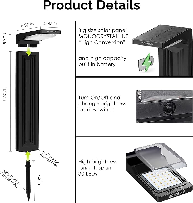 Solar Pathway Lights 2Pack, Waterproof Bright LED Modern Decorative Path Light for All Outdoor uses Backyard, Walkway, Landscape, Driveway, Lawn, Patio, Garden Yard. 2 Brightness Modes (Warm White)