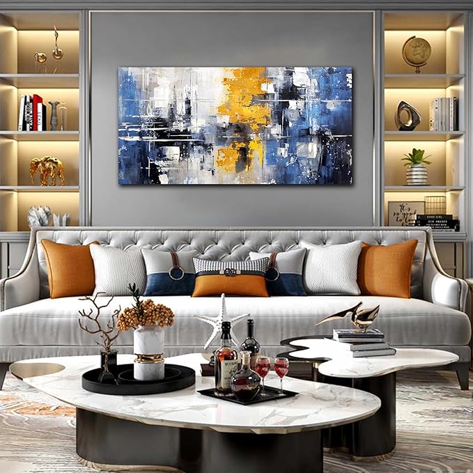 ZHAOSHOP Blue Wall Art for Living Room - Abstract Wall Decor for Office - Modern Minimalist Wall Art for Bedroom Size 24" x 48"