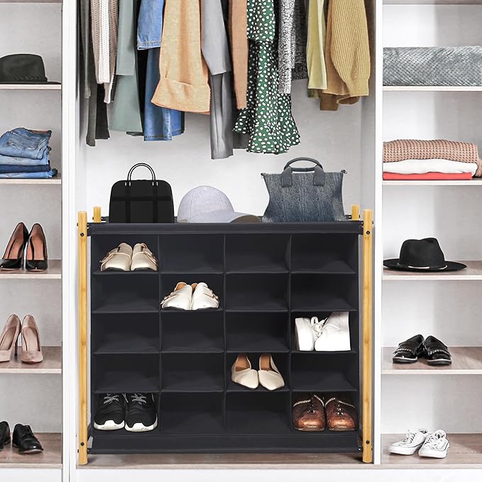 STORAGE MANIAC Shoe Cubby Organizer, Free Standing Shoe Cube Rack for Entryway, Bedroom, Apartment, Closet, Bamboo