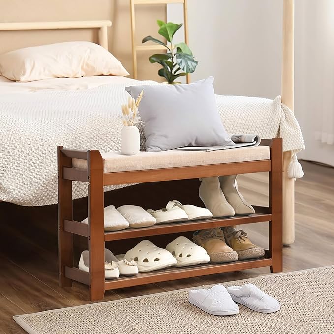 Shoe Rack Bench with Storage 27.6 in, Entryway Bench Shoe Storage with Cushion for Hallway, Bedroom, Living Room
