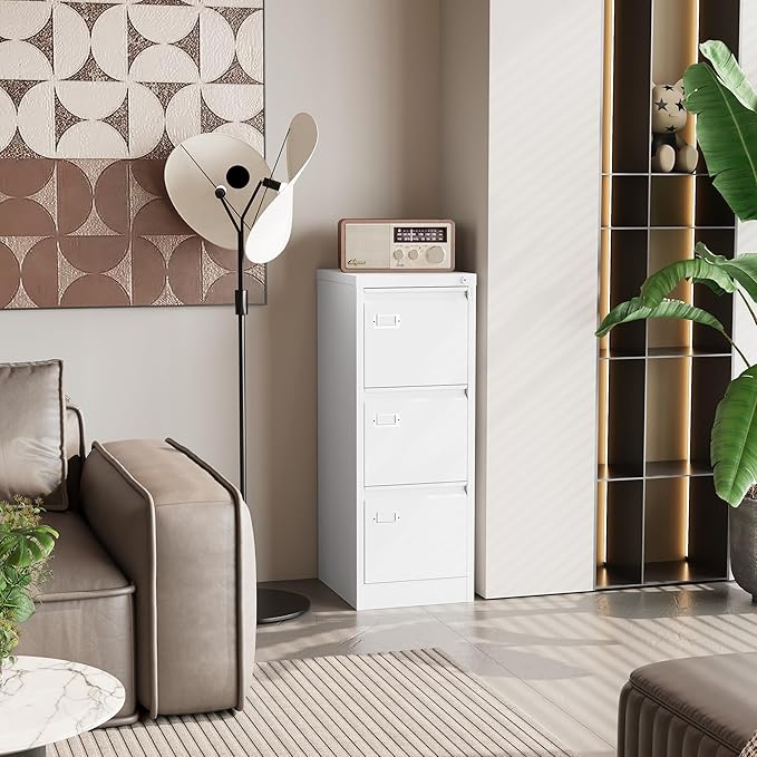 3 Drawer File Cabinet with Lock, Metal Filing Cabinets, Vertical Small Filing Cabinet Steel Lockable Storage Cabinets for Home Office to Organization Hanging Letter/Legal/F4/A4