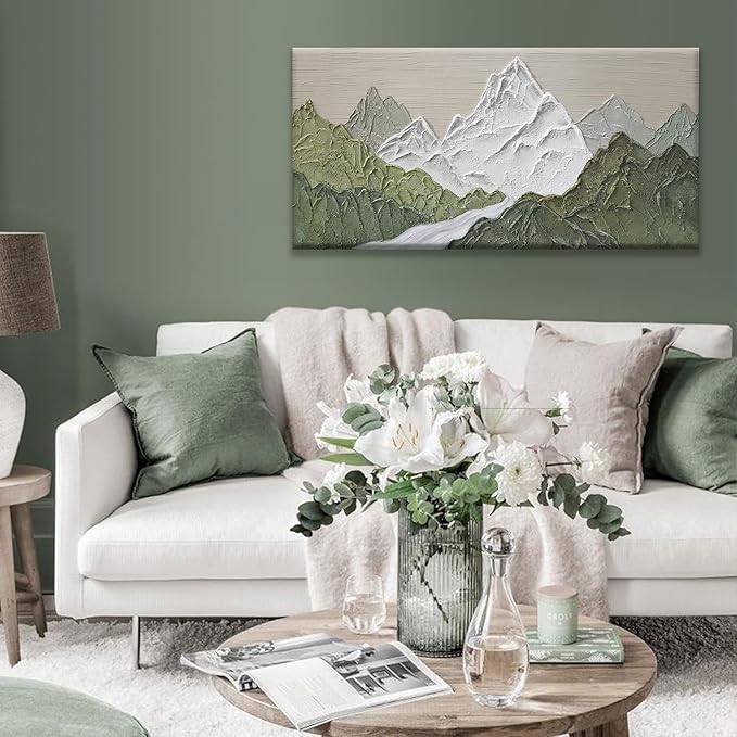 YISXINOAG Mountain Wall Art For Bedroom Office Decor Abstract Mountain Forest Landscapes Green Wall Art Painting Canvas Art Wall Decor Prints Ready To Hang Wall Pictures Home 20×40 Inch