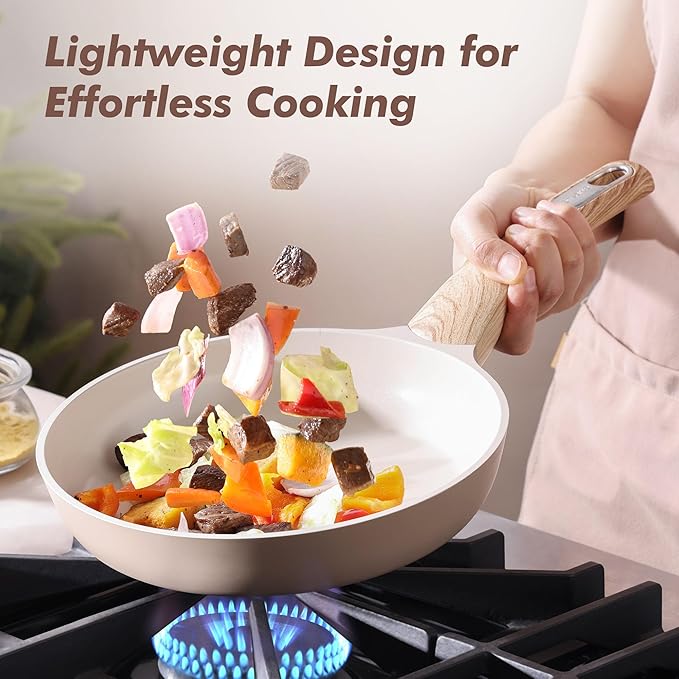 SENSARTE Ceramic Nonstick Frying Pan Skillet with Lid 8inch Non Stick Pan Omelet Pans, Non-toxic Healthy Kitchen Cooking Chef's Pan, Free of Intentionally Added PFAS/PTFE, Induction Compatible, Taupe