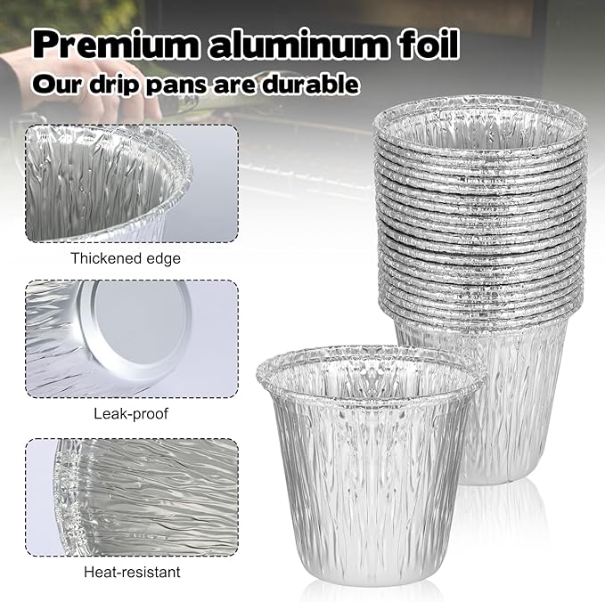 40 Pcs BAC407 Grease Bucket Liner Compatible for Traeger Pellet Wood Grill Smoker, 4.3” x 4” Drip Bucket Liner Replacement Universal Grease Cups Grill Accessories Drip Tray Liner