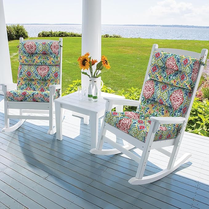 Set of 2 Outdoor High Back Chair Cushions 44"x 22",Water Repellent Rocking Seat Cushions Replacement, Seat/Back Chair Cushions for Patio,Porch,Balcony and Indoor - Damask Red