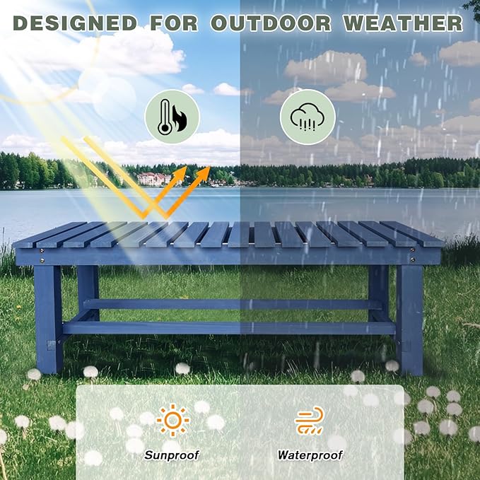 Outdoor Garden Wood Bench, 3-Person Weatherproof Wooden Bench Park Narrow Bench, Never Rot or Fade Waterproof Backless Bench for Entryway, Outdoor, Patio, Porch, Backyard and Park (Blue,47.2''/120cm)
