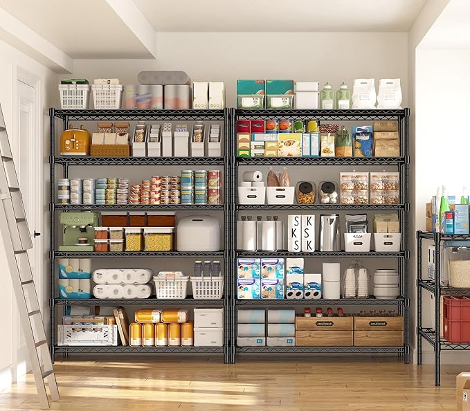 6 Tier Metal Shelving 75" H Adjustable Storage Shelves, 1200LBS Wire Shelving Unit for Storage Rack, Metal Shelves for Pantry Shelves, Garage, Kitchen, 75" Hx 36" Wx 18" D