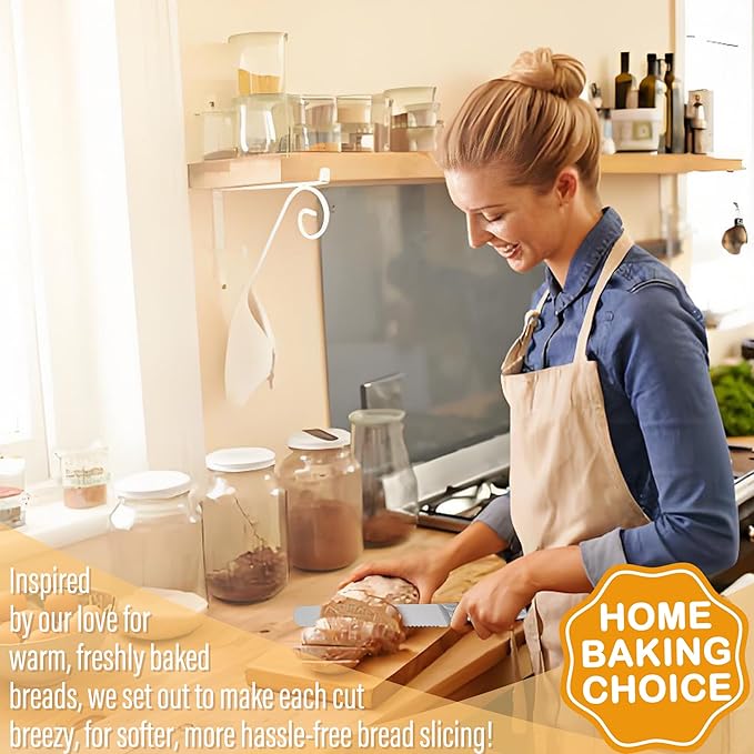 8-Inch Kitchen Essential Serrated Bread Knife, Steel Seamless Handle